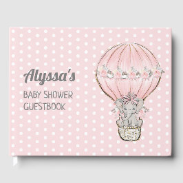 Olifant Meisje Roze Heet Luchtballon Baby Shower  Gastenboek
