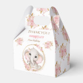 Olifant Meisje Roze Wit Bloemen 1e Verjaardag Bedankdoosjes (Voorkant Zijde)