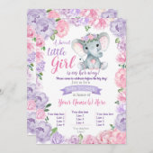 Olifant meisje uitnodiging landelijk, paars roze (Voorkant / Achterkant)