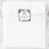 Olifant Meisje Vierkante Sticker Label Paarse (Tas)