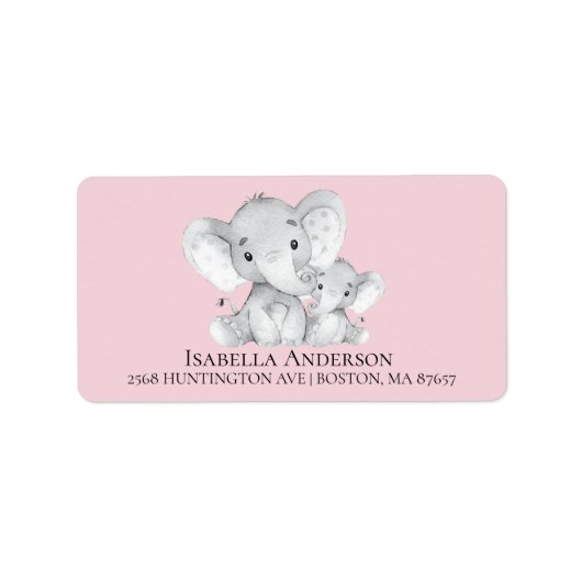 Olifant Meisjes Baby shower Adres Label (Voorkant)