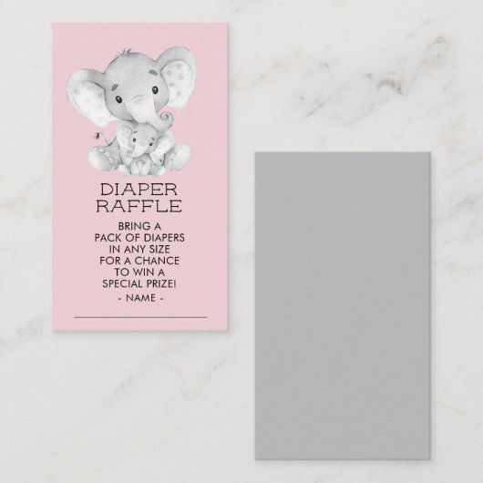 Olifant Meisjes Baby shower Luier Raffle Ticket Informatiekaartje (Voorkant / Achterkant)