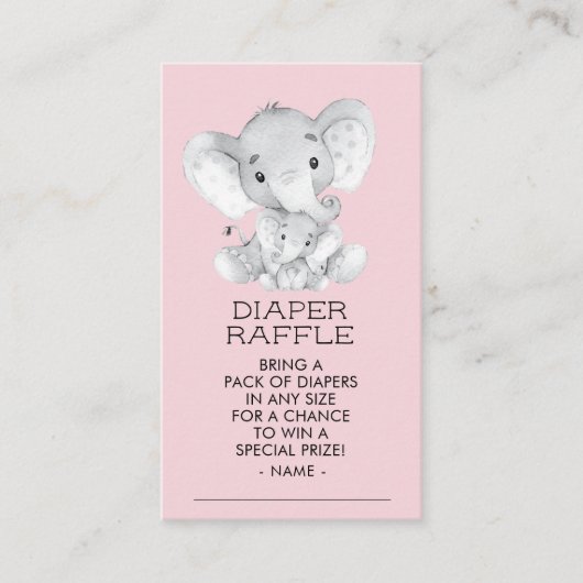 Olifant Meisjes Baby shower Luier Raffle Ticket Informatiekaartje (Voorkant)