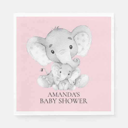 Olifant Meisjes Baby shower Papieren Servetten (Voorkant)