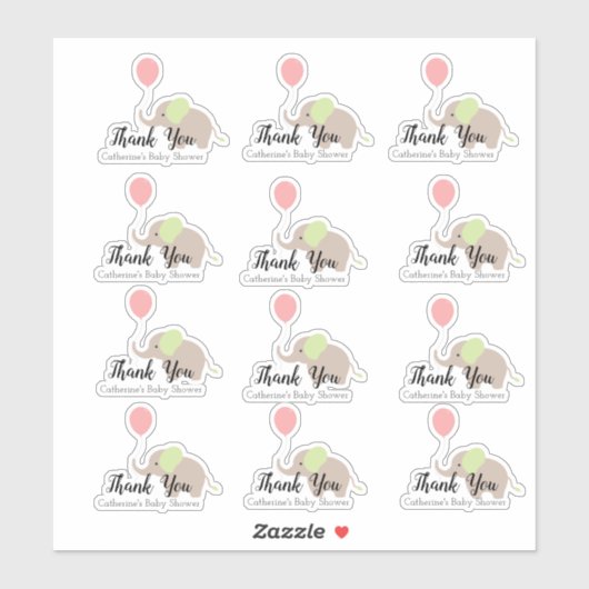 Olifant met ballon Baby shower dank u Set Sticker (Vel)