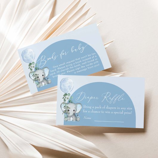 Olifant met ballon Baby shower luier Raffle Informatiekaartje