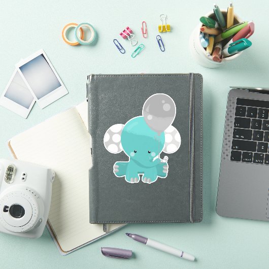 Olifant Met Ballon, Blauwe Olifant, Lief Dier Sticker (iPad Cover)