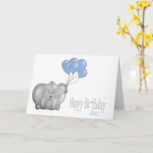 olifant met ballon op 1e verjaardag kaart (Gele Bloem)
