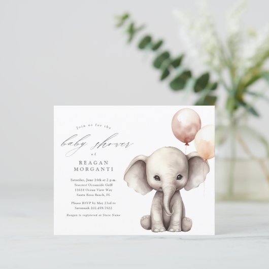 Olifant met Ballonnen Neutraal Budget Baby shower (Staand voorkant)