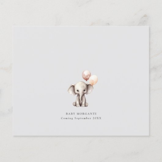 Olifant met Ballonnen Neutraal Budget Baby shower (Achterkant)