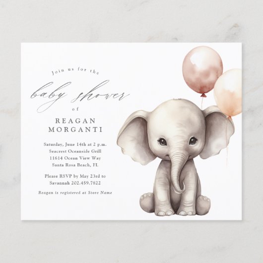 Olifant met Ballonnen Neutraal Budget Baby shower (Voorkant)