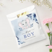 Olifant met blauwe anemonen Het is een Baby shower Bedankzakje (Gezegeld)