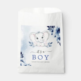 Olifant met blauwe anemonen Het is een Baby shower Bedankzakje