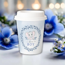 Olifant met blauwe anemonen Het is een Baby shower Papieren Bekers