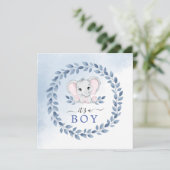 Olifant met blauwe anemonen Het is een Baby shower Save The Date (Staand voorkant)
