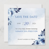 Olifant met blauwe anemonen Het is een Baby shower Save The Date (Achterkant)