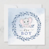 Olifant met blauwe anemonen Het is een Baby shower Save The Date (Voorkant)