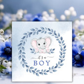 Olifant met blauwe anemonen Het is een Baby shower Save The Date