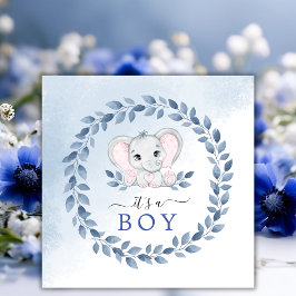 Olifant met blauwe anemonen Het is een Baby shower Save The Date