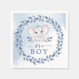 Olifant met blauwe anemonen Het is een Baby shower Servet