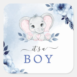 Olifant met blauwe anemonen Het is een Baby shower Vierkante Sticker