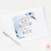 Olifant met blauwe anemonen Het is een Baby shower Vierkante Sticker (Envelop)