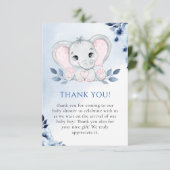 Olifant met blauwe anemonen jongen Baby shower Bedankkaart (Staand voorkant)