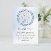Olifant met blauwe anemonen jongen Baby shower Bedankkaart (Staand voorkant)
