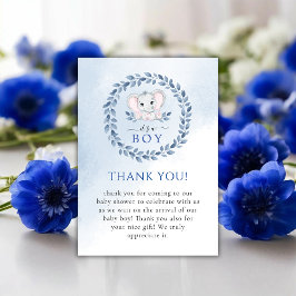 Olifant met blauwe anemonen jongen Baby shower Bedankkaart