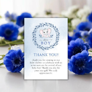 Olifant met blauwe anemonen jongen Baby shower Bedankkaart