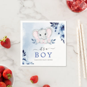 Olifant met blauwe anemonen jongen Baby shower Servet