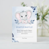 Olifant met blauwe anemonen Jongen Luier Raffle Informatiekaartje (Staand voorkant)