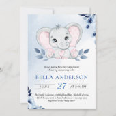 Olifant met blauwe anemonen Waterverf Baby shower Kaart (Voorkant)