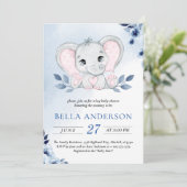 Olifant met blauwe anemonen Waterverf Baby shower Kaart (Staand voorkant)