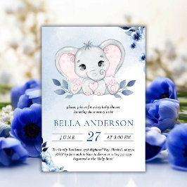Olifant met blauwe anemonen Waterverf Baby shower Kaart