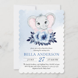 Olifant met blauwe anemonen Waterverf Baby shower Kaart