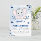 Olifant met blauwe anemonen Waterverf slok en zie Kaart (Staand voorkant)