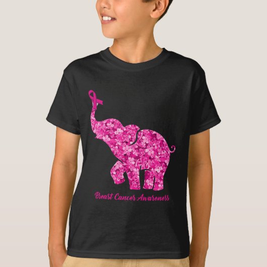 Olifant met bloem borstkanker Awareness Ribbo T-shirt (Voorkant)