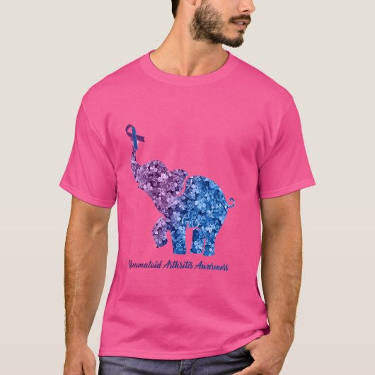 Olifant met bloem reumatoïde artritis Awarenes T-shirt (Voorkant)