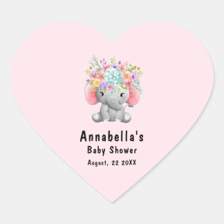 Olifant met Bloemen Baby Shower Hart Sticker