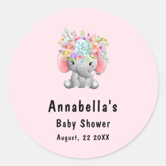 Olifant met Bloemen Baby Shower Ronde Sticker