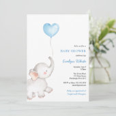 Olifant met Blue Balloon Baby shower Kaart (Staand voorkant)