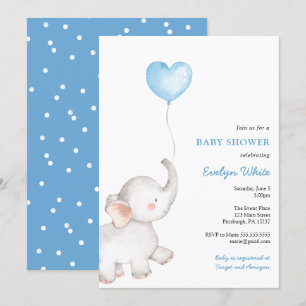 Olifant met Blue Balloon Baby shower Kaart