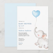 Olifant met Blue Balloon Baby shower per Mail Kaart (Voorkant / Achterkant)