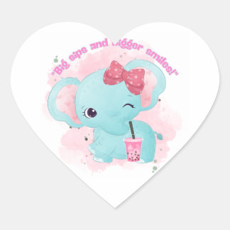 Olifant met boba thee hart sticker