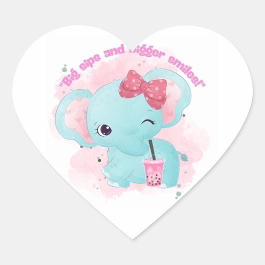 Olifant met boba thee hart sticker (Voorkant)