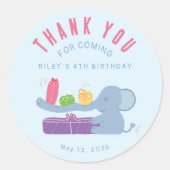 Olifant met Cadeaus Bedankt Ronde Sticker (Voorkant)