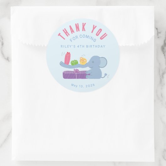 Olifant met Cadeaus Bedankt Ronde Sticker (Tas)