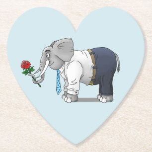 Olifant met een rode roos kartonnen onderzetters