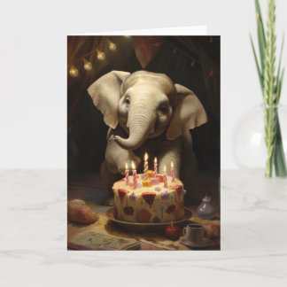 Olifant met een verjaardagstaart - Kaart
